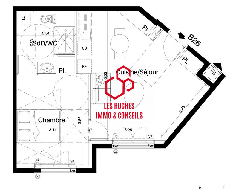 Appartement - 43 m² - 2 pièces