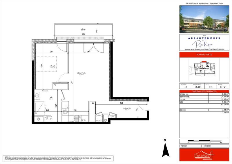 Appartement - 43 m² - 2 pièces