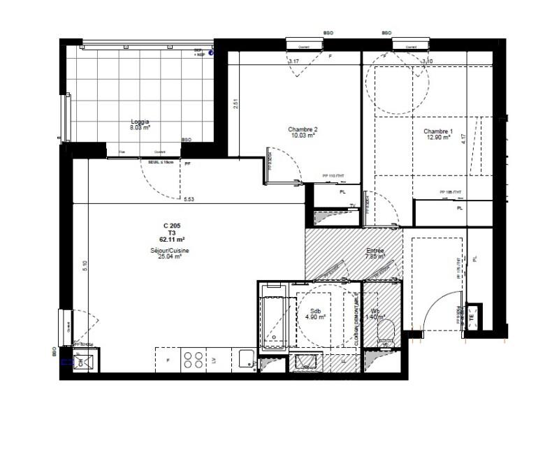 Appartement - 62 m² - 3 pièces