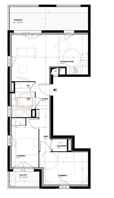 Appartement - 58 m² - 3 pièces
