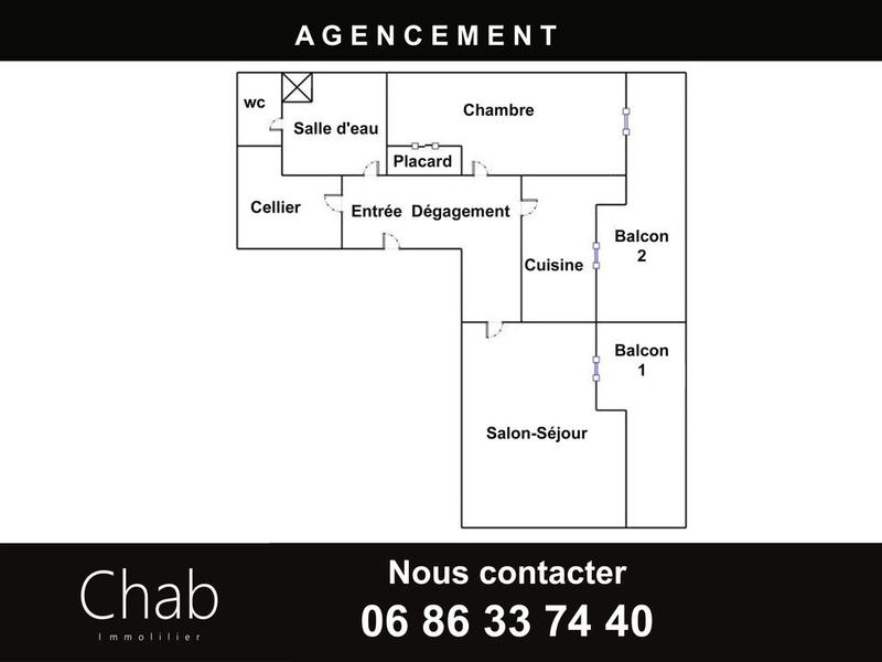 Appartement - 55 m² - 2 pièces