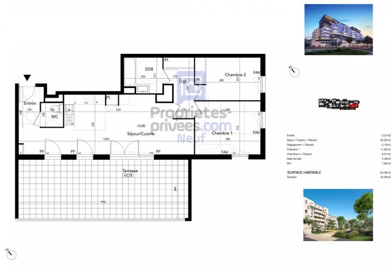 Appartement - 64 m² - 3 pièces