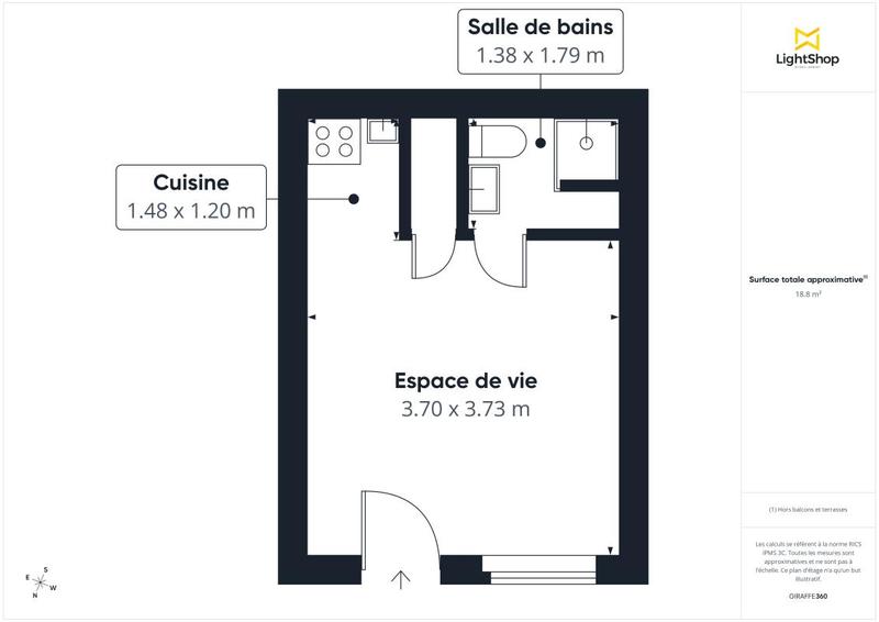 Appartement - 19 m² - 1 pièce