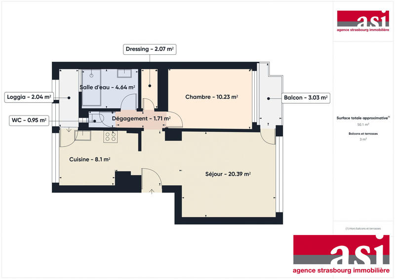 Appartement - 50 m² - 2 pièces