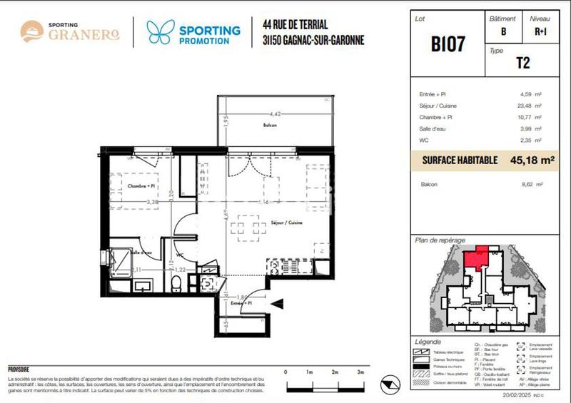 Appartement - 45 m² - 2 pièces