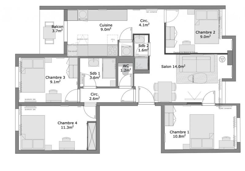 Appartement - 80 m² - 5 pièces