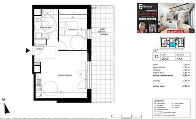 Appartement - 45 m² - 2 pièces