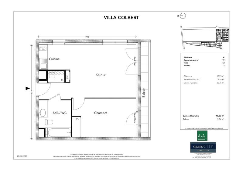Appartement - 45 m² - 2 pièces