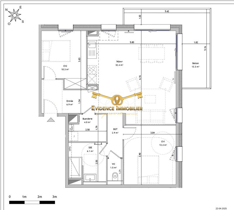 Appartement - 78 m² - 3 pièces