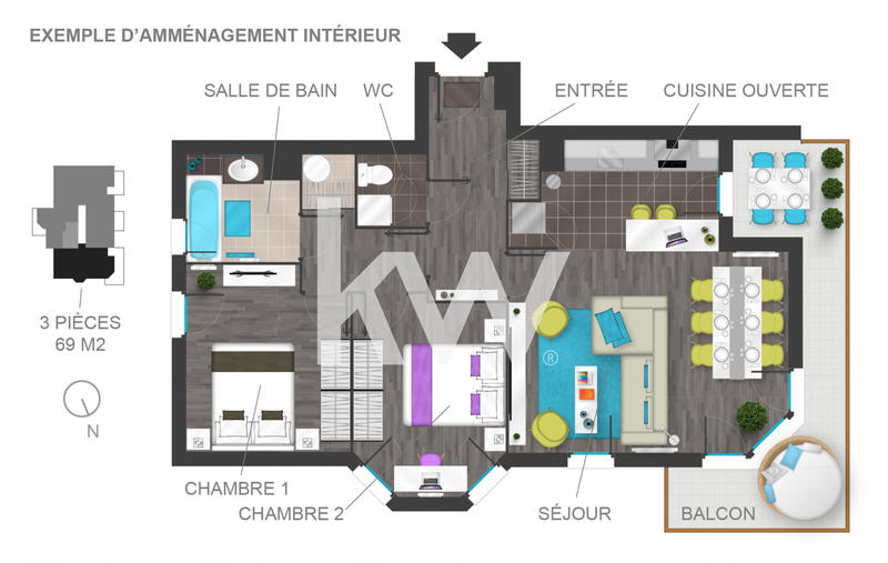 Appartement - 69 m² - 3 pièces