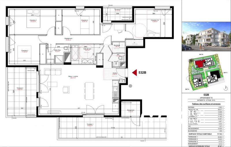 Appartement - 117 m² - 5 pièces