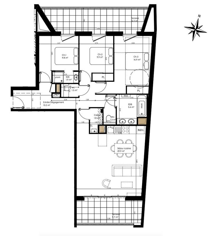 Appartement - 90 m² - 4 pièces