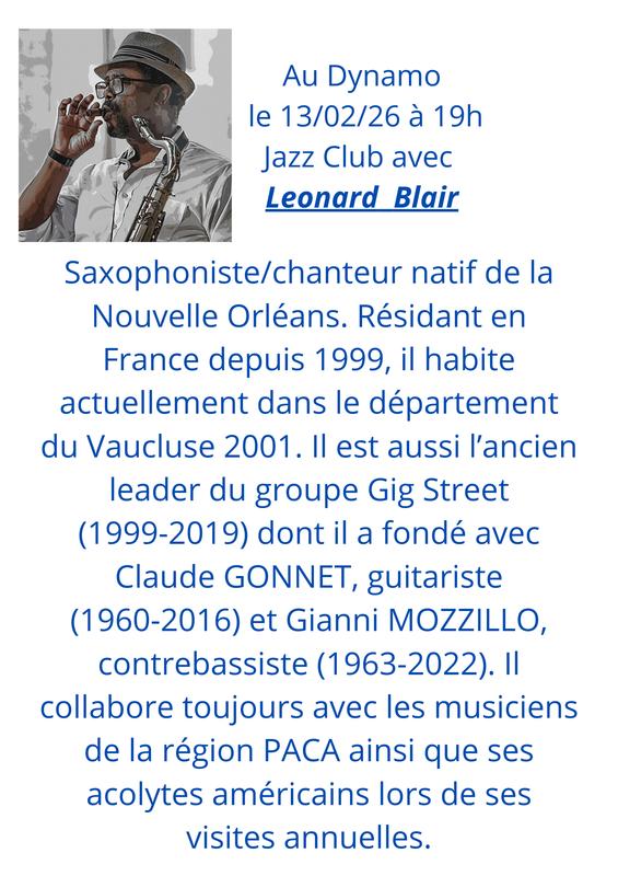 Jazz Club au café Dynamo entrée libre possiblité de restauration