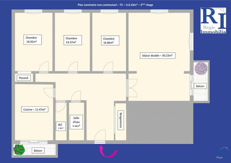 Appartement - 113 m² - 5 pièces