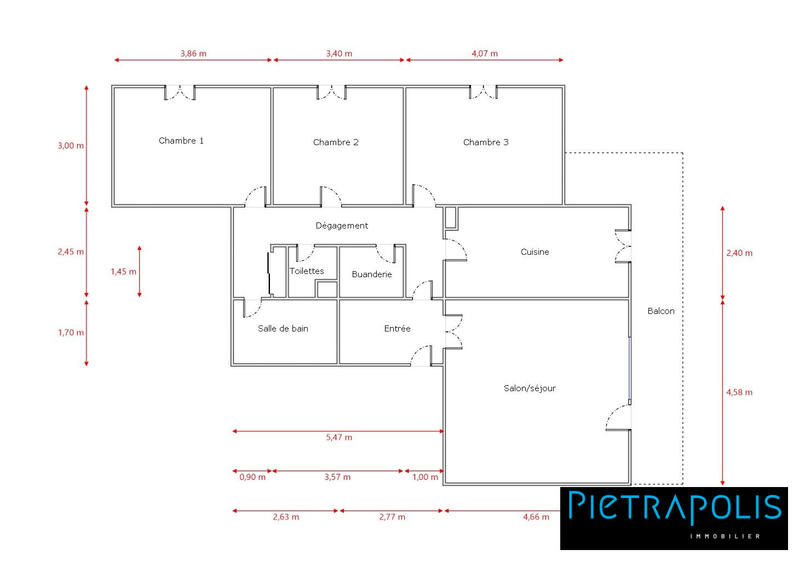 Appartement - 88 m² - 4 pièces