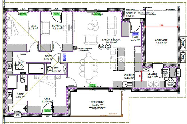Maison - 90 m² - 4 pièces