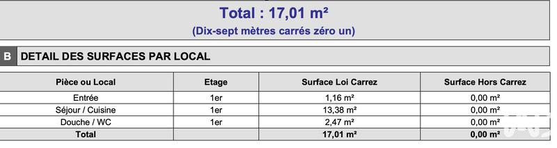 Appartement - 17 m² - 1 pièce
