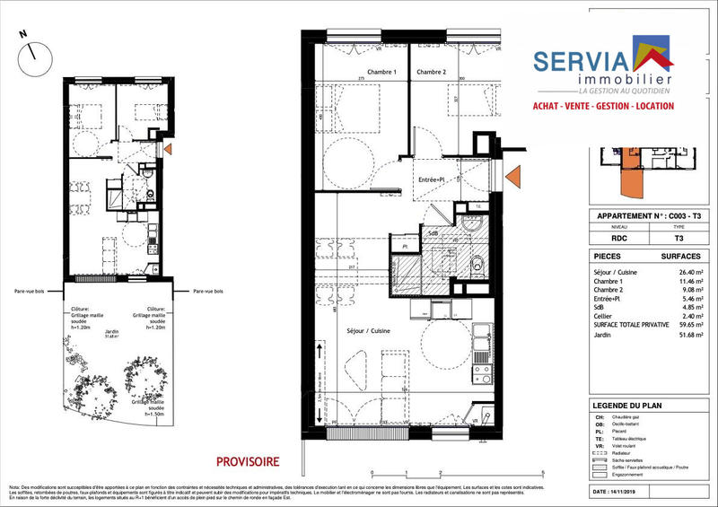 Appartement - 60 m² - 3 pièces