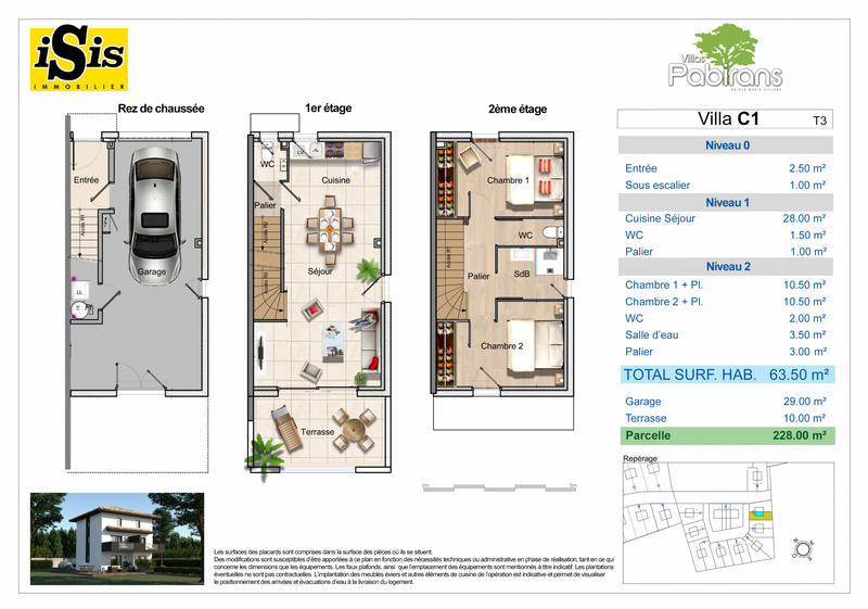 Maison - 64 m² - 3 pièces