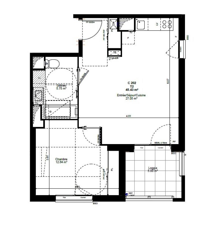 Appartement - 45 m² - 2 pièces