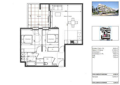 Appartement - 69 m² - 3 pièces