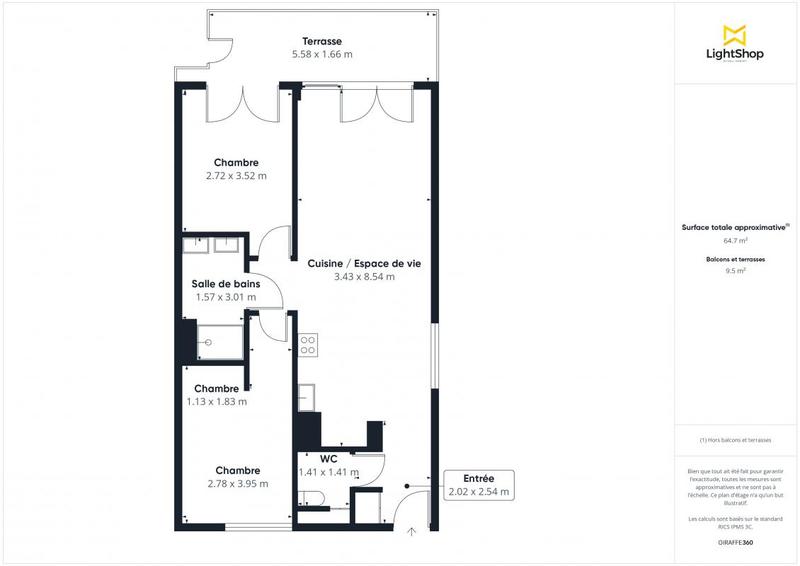 Appartement - 64 m² - 3 pièces