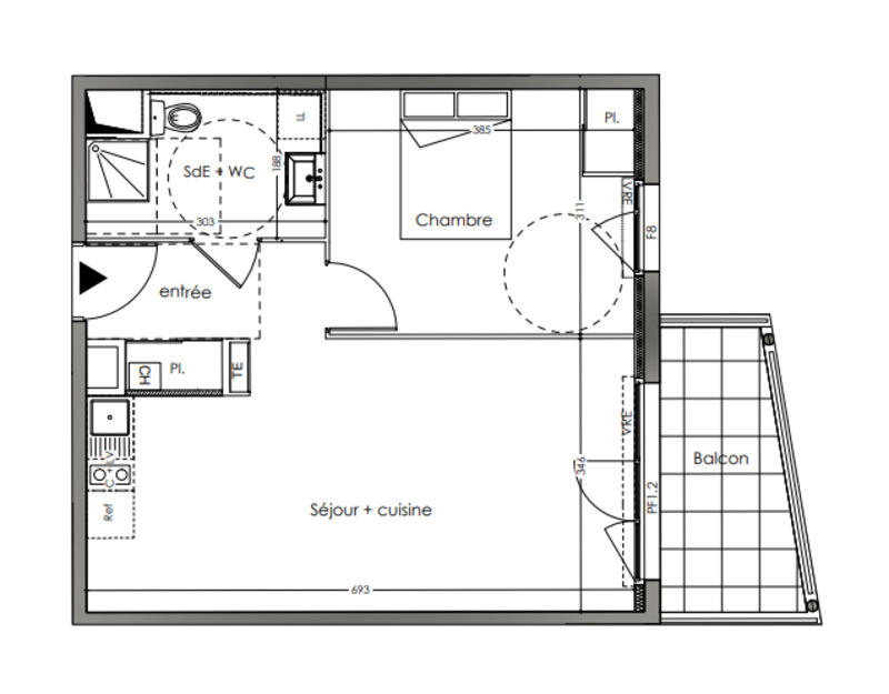 Appartement - 44 m² - 2 pièces