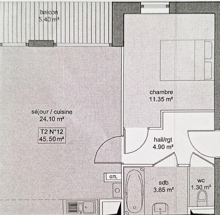 Appartement - 45 m² - 2 pièces
