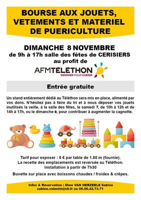 Bourse aux jouets, jeux, vêtements et articles de puériculture au profit du téléthon