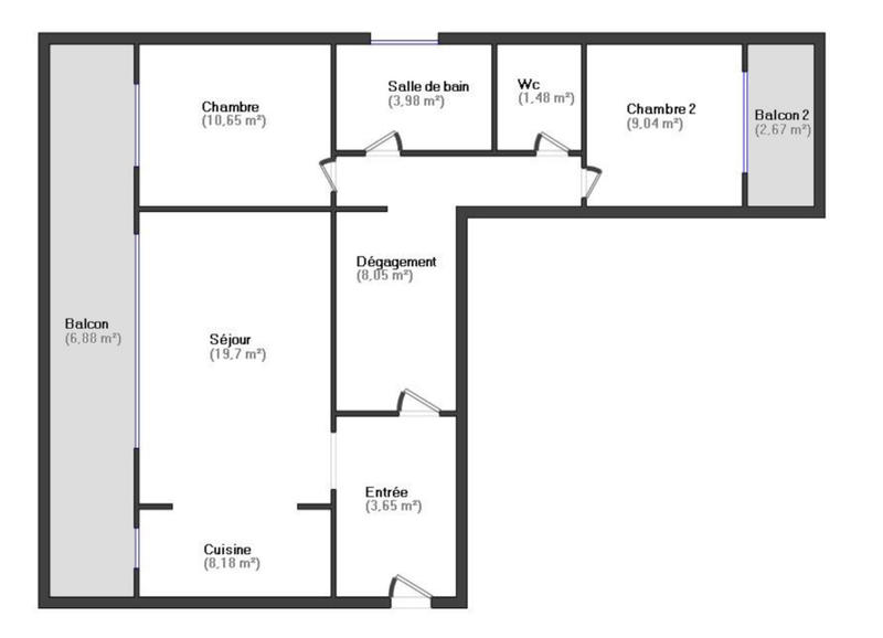Appartement - 65 m² - 3 pièces