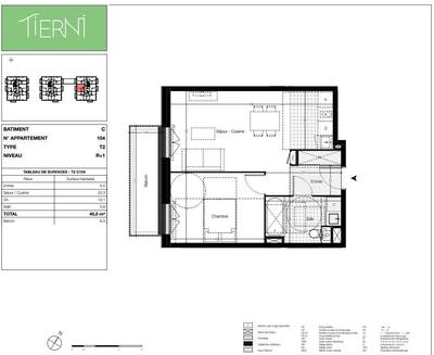 Appartement - 45 m² - 2 pièces