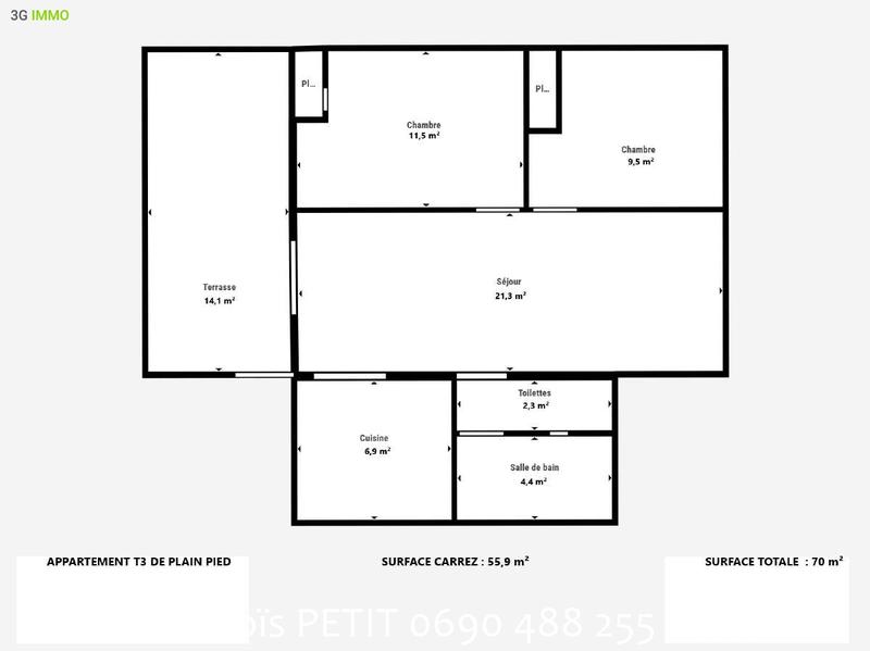 Appartement - 56 m² - 3 pièces