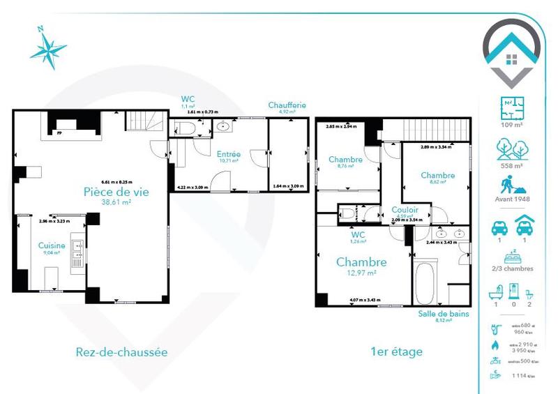 Maison ancienne - 109 m² - 5 pièces