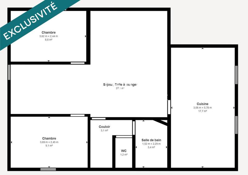 Maison - 72 m² - 3 pièces