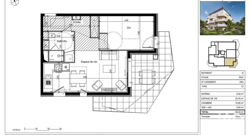 Appartement - 49 m² - 2 pièces