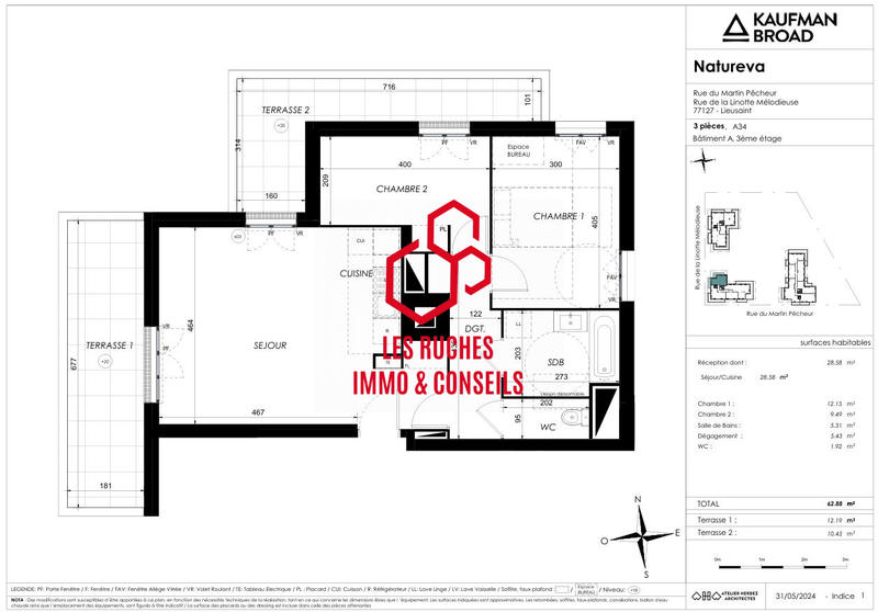 Appartement - 63 m² - 3 pièces