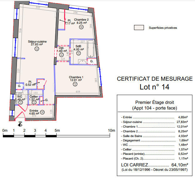 Appartement - 64 m² - 3 pièces