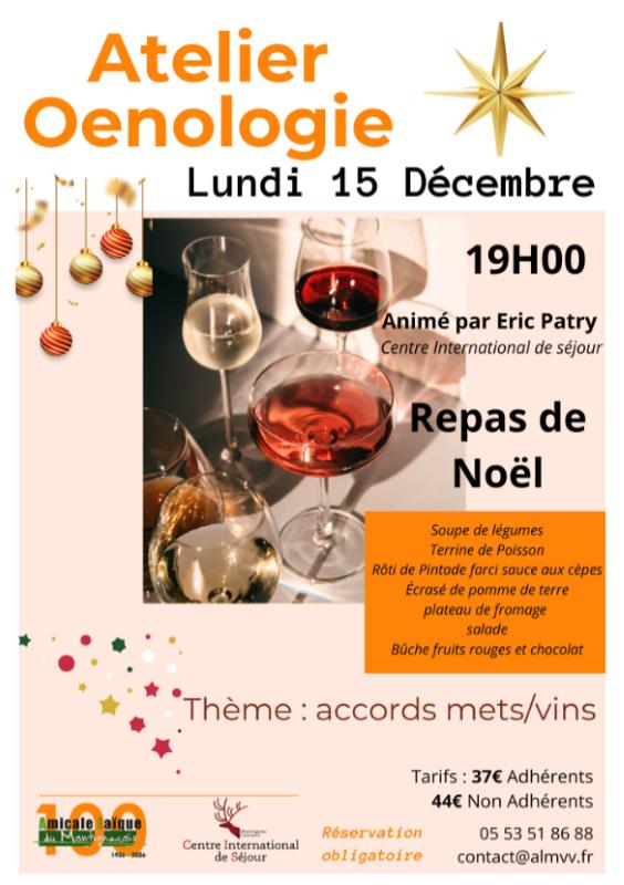 Atelier oenologie et repas de Noël