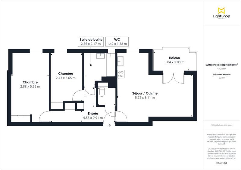 Appartement - 61 m² - 3 pièces