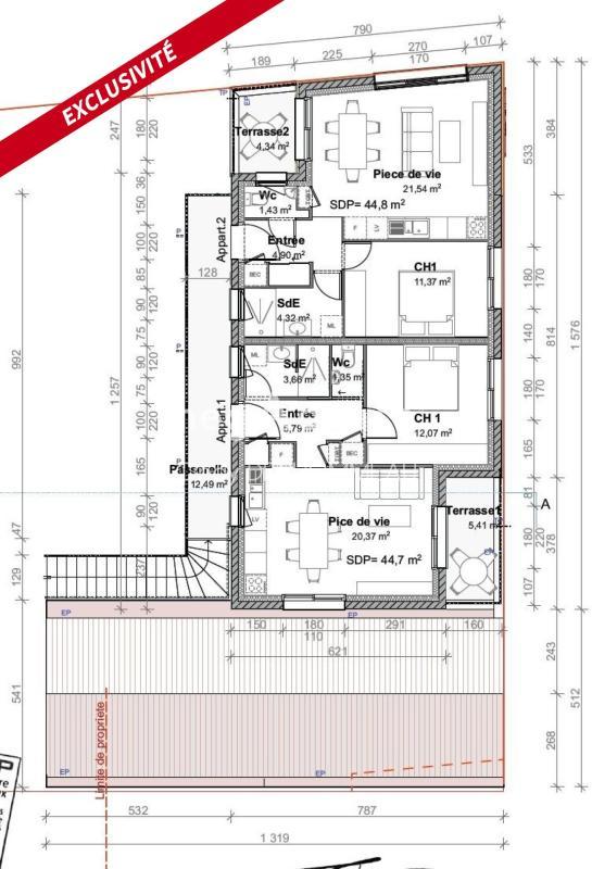 Appartement - 44 m² - 2 pièces