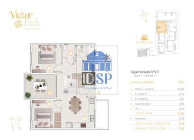 Appartement - 61 m² - 3 pièces