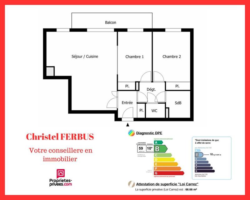 Appartement - 66 m² - 3 pièces