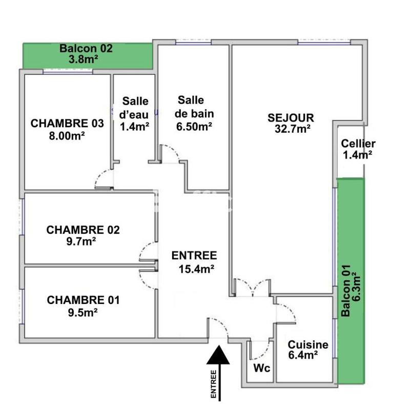 Appartement - 91 m² - 5 pièces