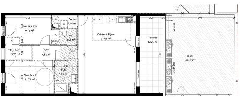 Appartement - 72 m² - 3 pièces