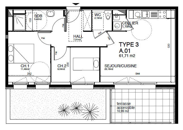 Appartement - 65 m²
