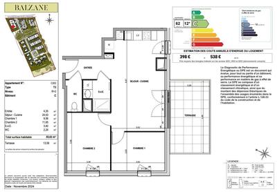 Appartement - 56 m² - 3 pièces