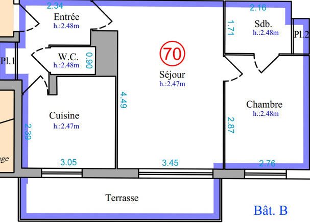 Appartement - 49 m² - 2 pièces
