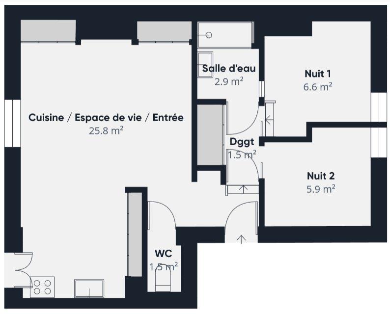 Appartement - 44 m² - 3 pièces