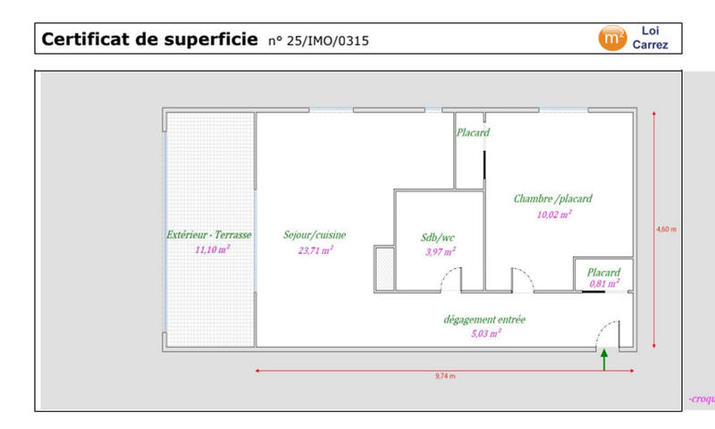 Appartement - 45 m² - 2 pièces