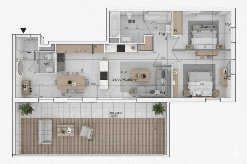 Appartement - 64 m² - 3 pièces